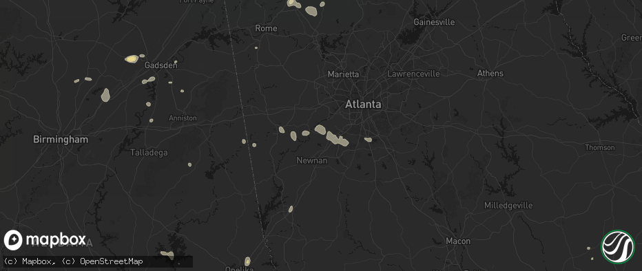 Hail map in Palmetto, GA on July 5, 2026