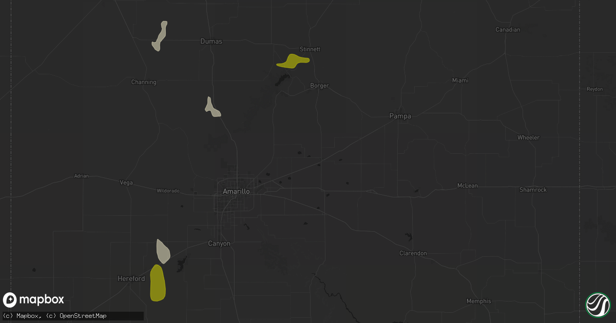 Hail map in Panhandle, TX on July 5, 2026
