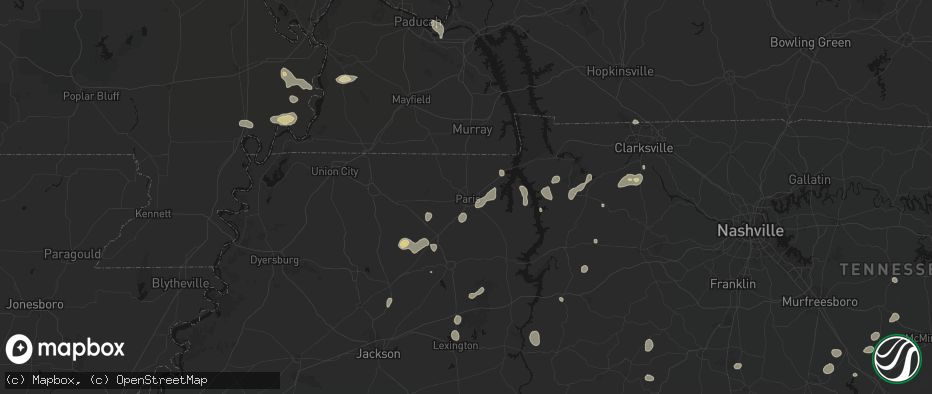 Hail map in Paris, TN on July 5, 2026