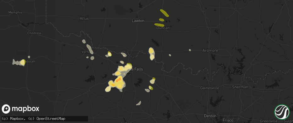 Hail map in Petrolia, TX on July 5, 2026
