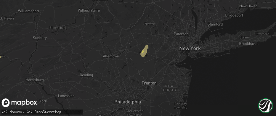 Hail map in Pittstown, NJ on July 5, 2026
