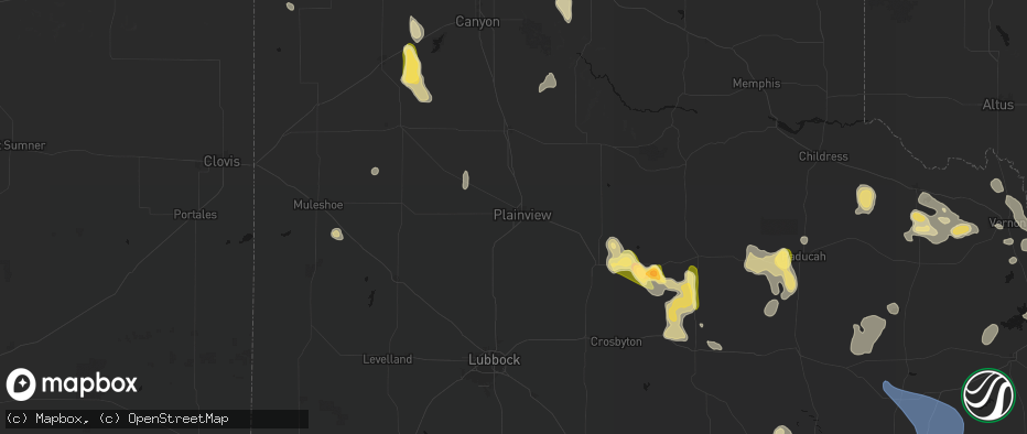 Hail map in Plainview, TX on July 5, 2026