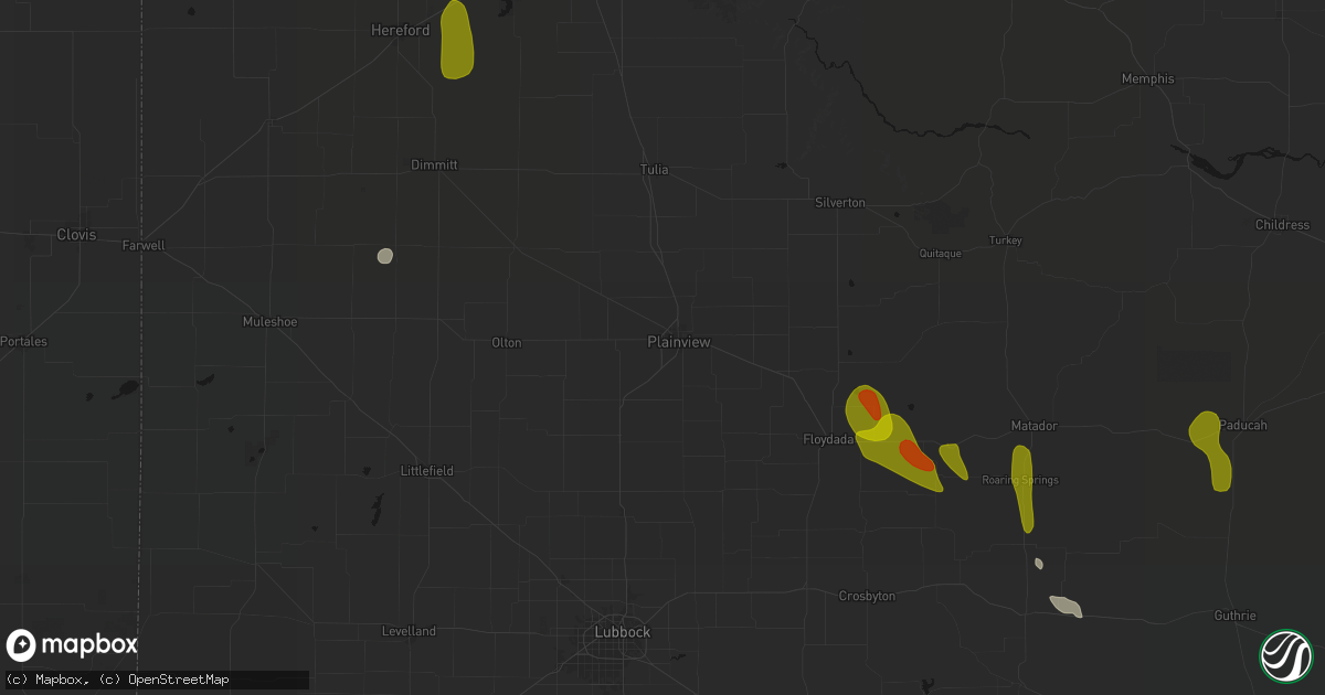 Hail map in Plainview, TX on July 5, 2026