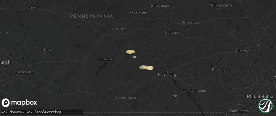Hail map in Port Royal, PA on July 5, 2026