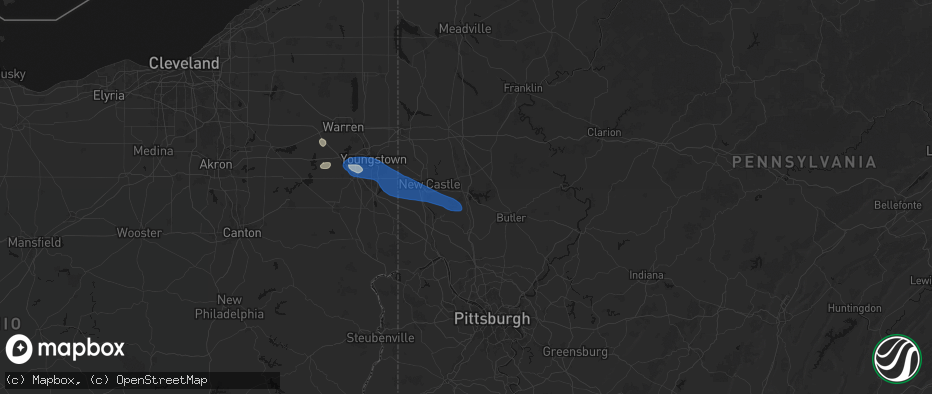 Hail map in Portersville, PA on July 5, 2026