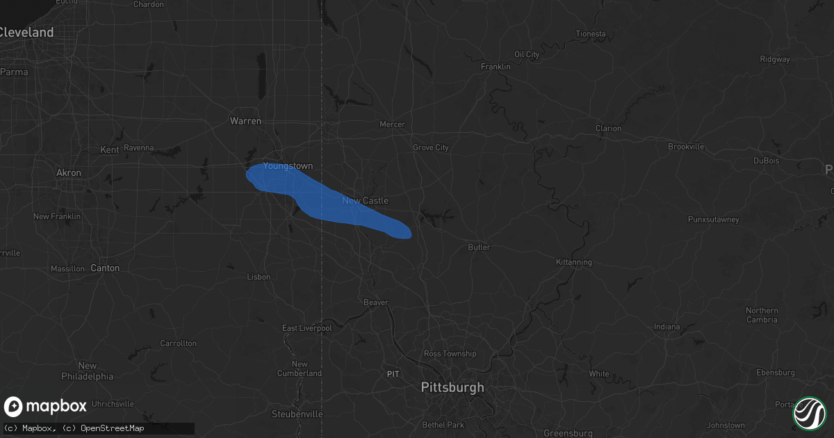 Hail map in Portersville, PA on July 5, 2026