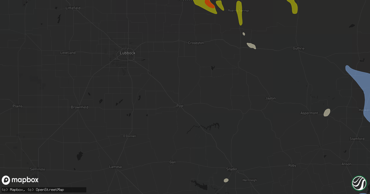 Hail map in Post, TX on July 5, 2026
