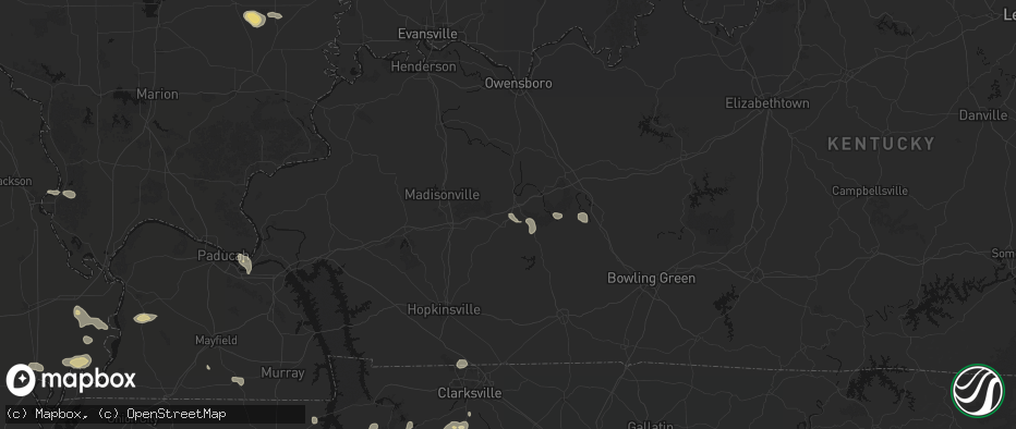Hail map in Powderly, KY on July 5, 2026