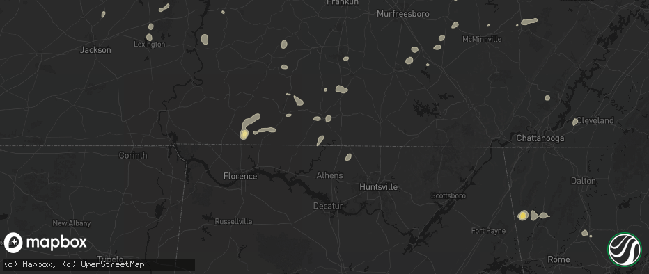 Hail map in Prospect, TN on July 5, 2026