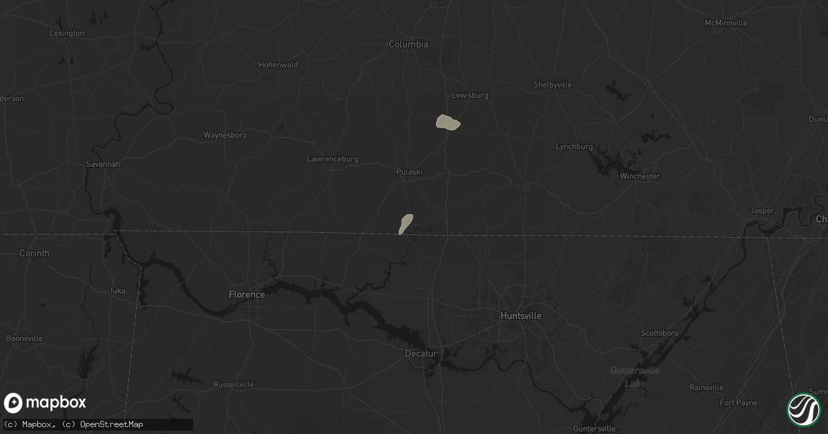 Hail map in Prospect, TN on July 5, 2026