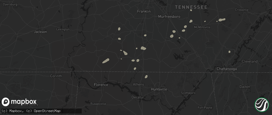 Hail map in Pulaski, TN on July 5, 2026