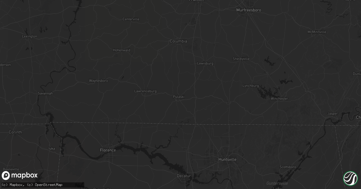 Hail map in Pulaski, TN on July 5, 2026