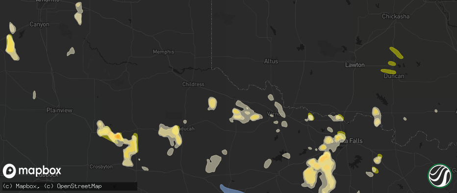 Hail map in Quanah, TX on July 5, 2026