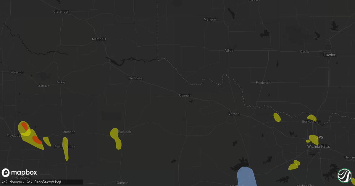 Hail map in Quanah, TX on July 5, 2026