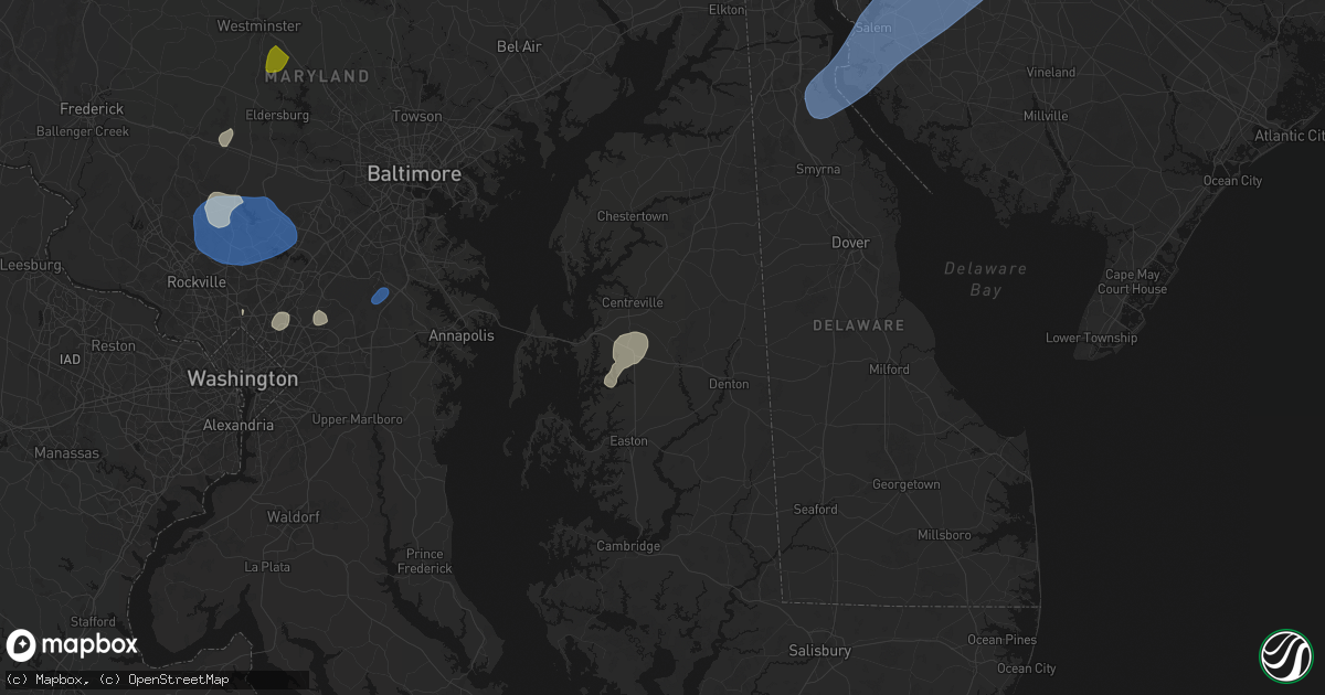 Hail map in Queen Anne, MD on July 5, 2026