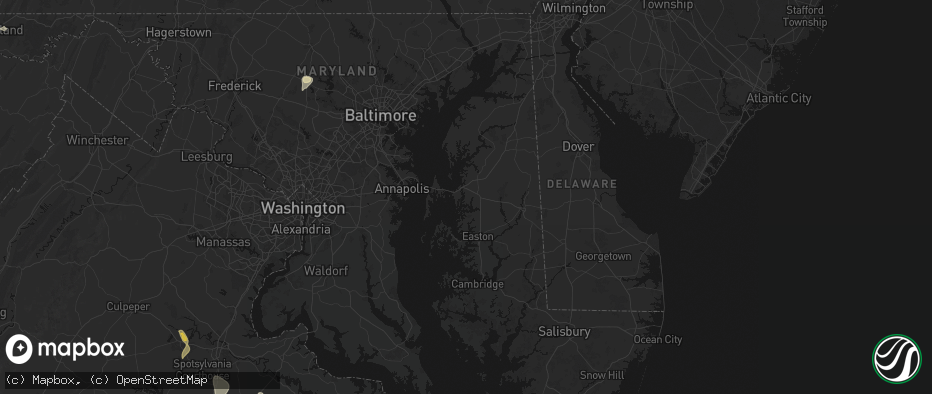 Hail map in Queenstown, MD on July 5, 2026