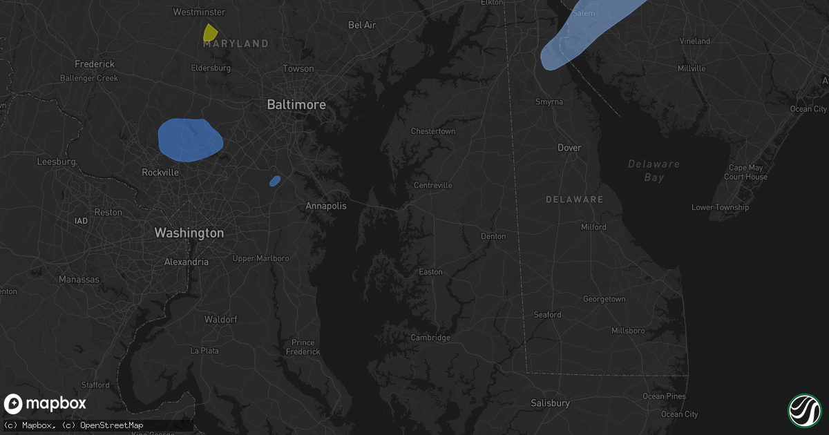 Hail map in Queenstown, MD on July 5, 2026