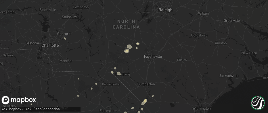 Hail map in Raeford, NC on July 5, 2026