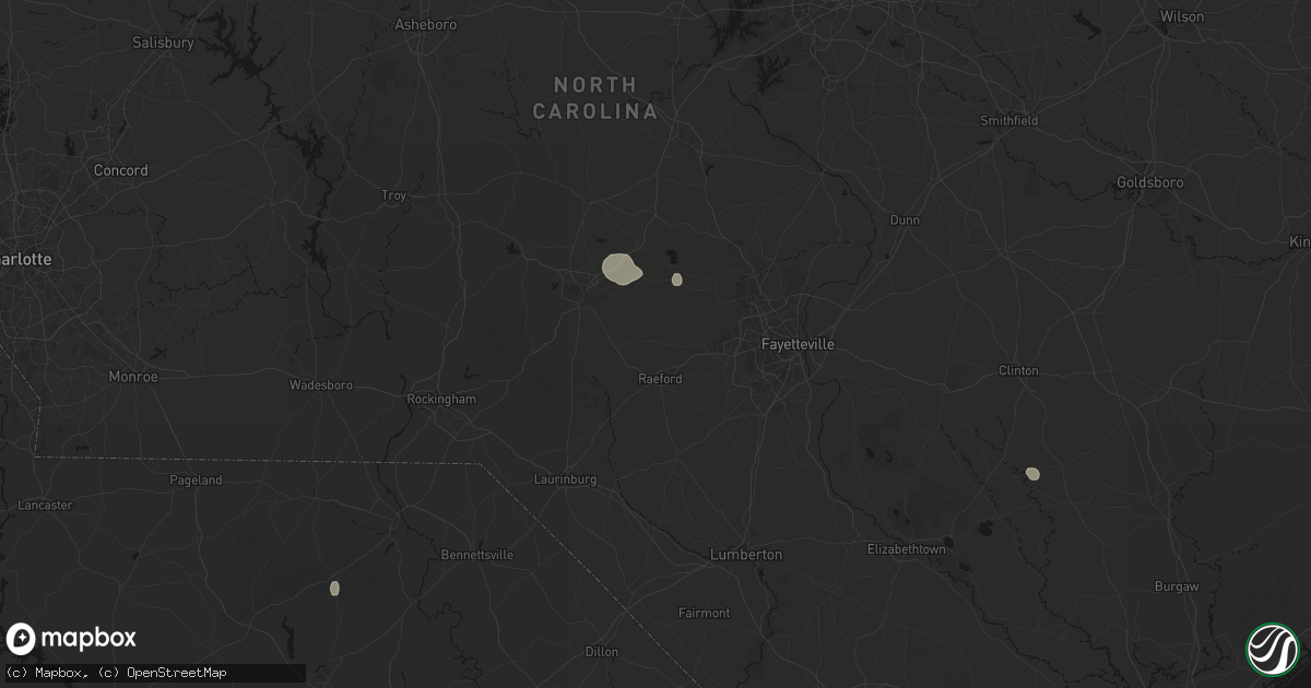Hail map in Raeford, NC on July 5, 2026