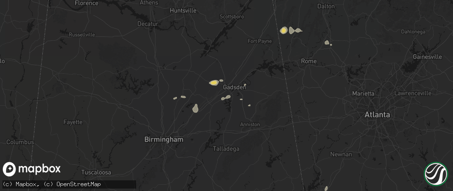 Hail map in Rainbow City, AL on July 5, 2026