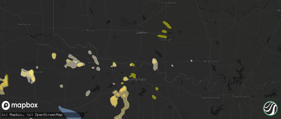Hail map in Randlett, OK on July 5, 2026