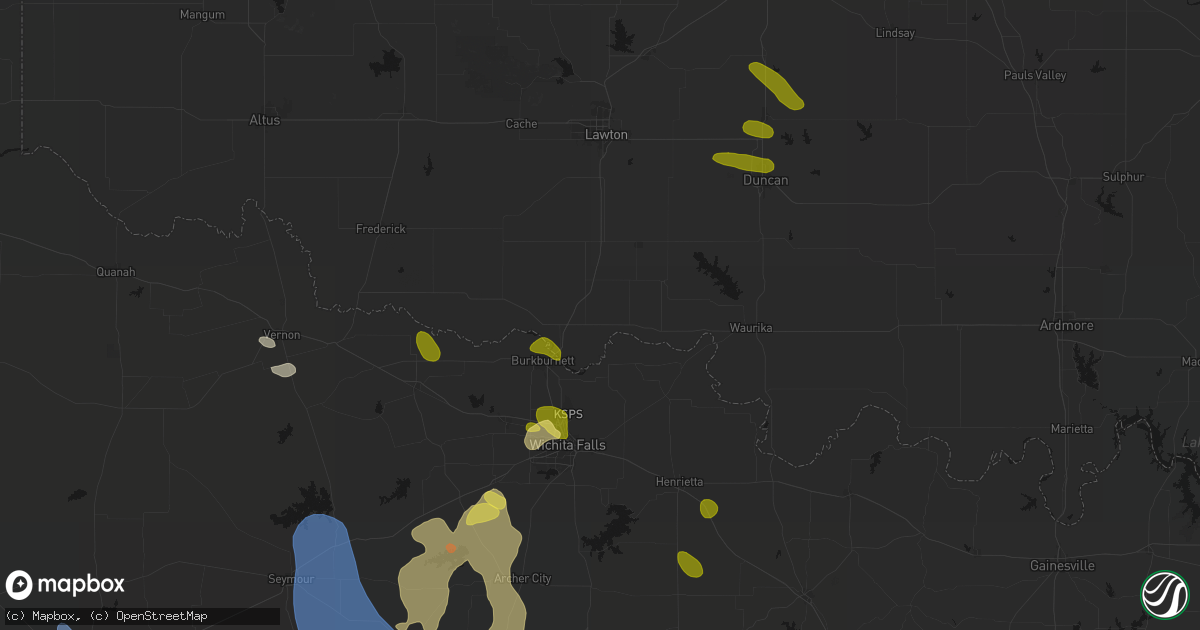 Hail map in Randlett, OK on July 5, 2026