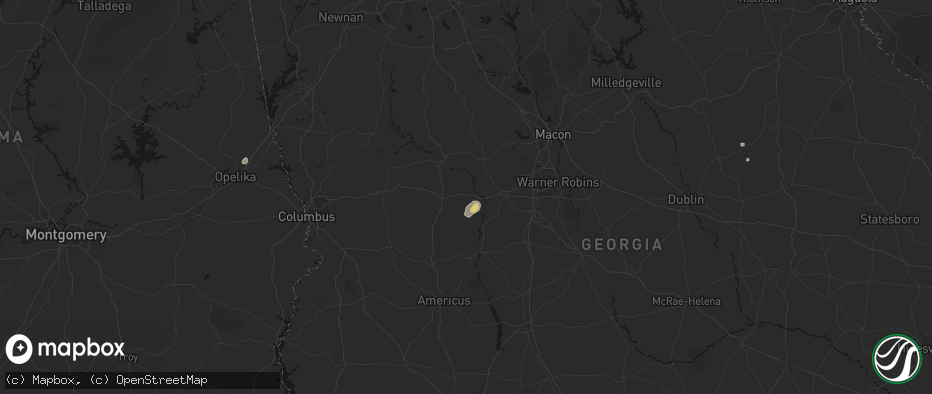 Hail map in Reynolds, GA on July 5, 2026