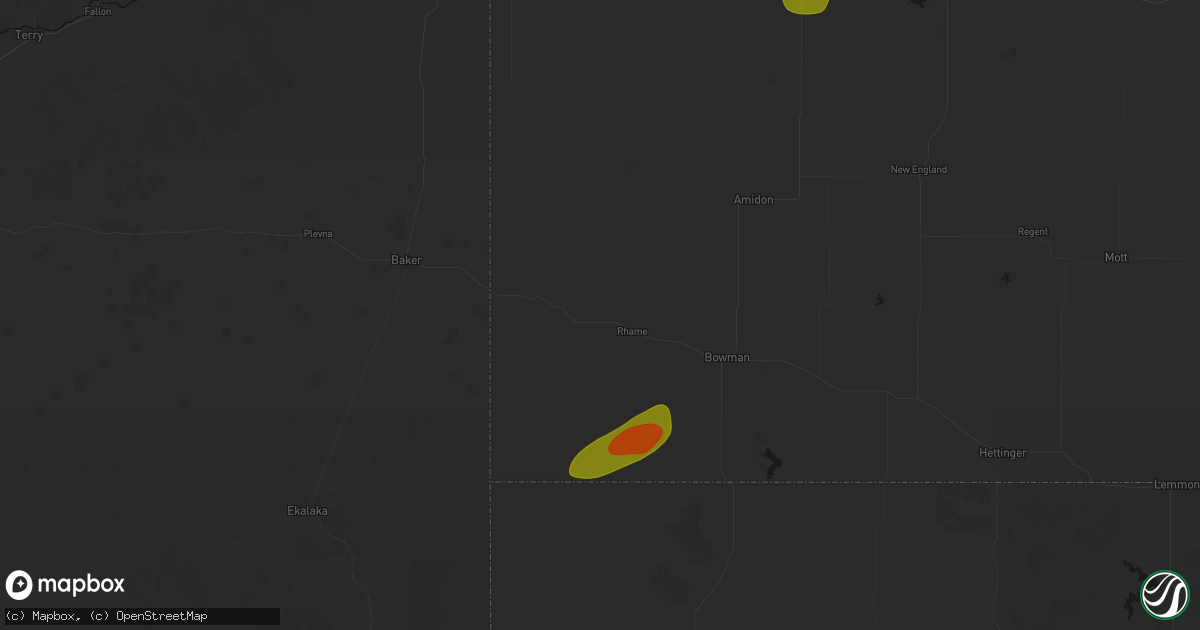 Hail map in Rhame, ND on July 5, 2026