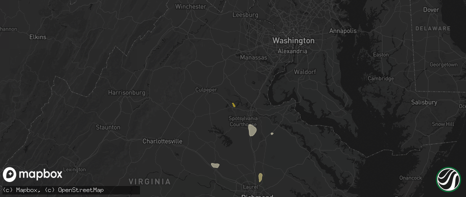 Hail map in Richardsville, VA on July 5, 2026