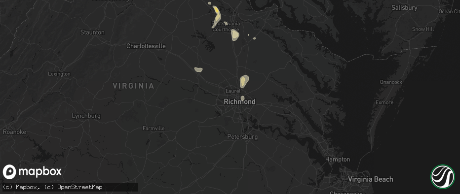 Hail map in Richmond, VA on July 5, 2026