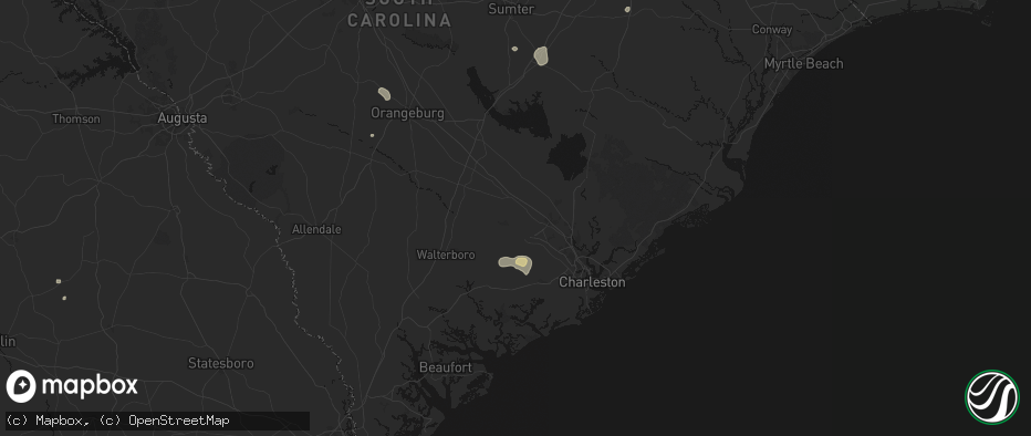 Hail map in Ridgeville, SC on July 5, 2026
