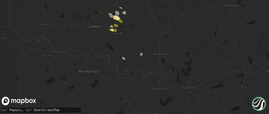 Hail map in Ringling, OK on July 5, 2026