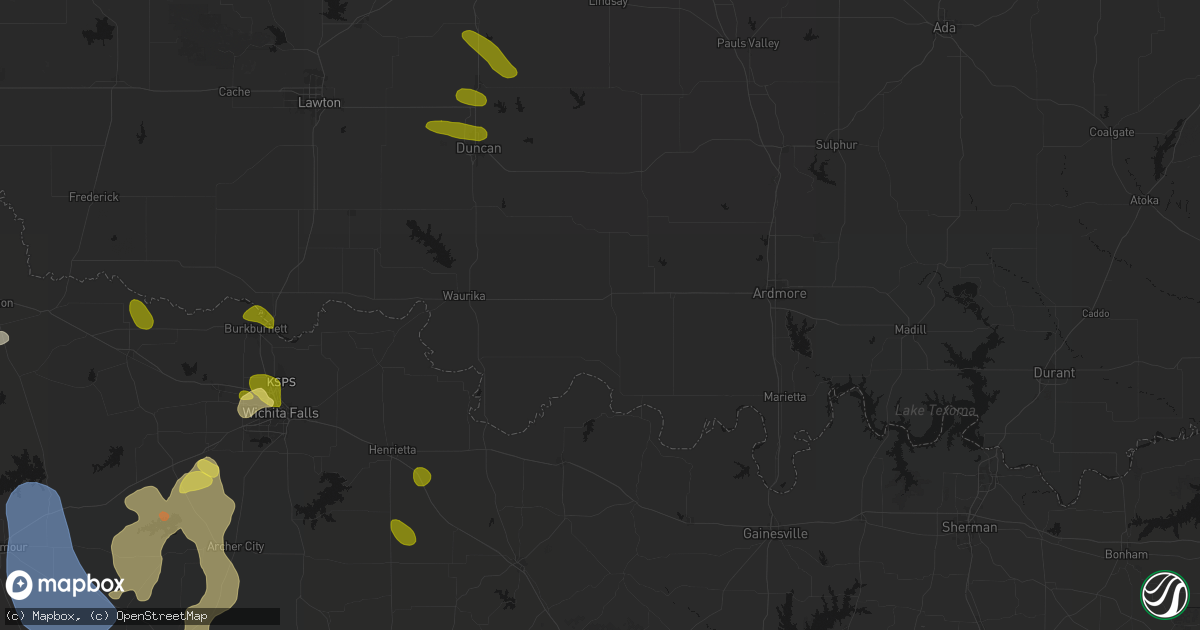 Hail map in Ringling, OK on July 5, 2026