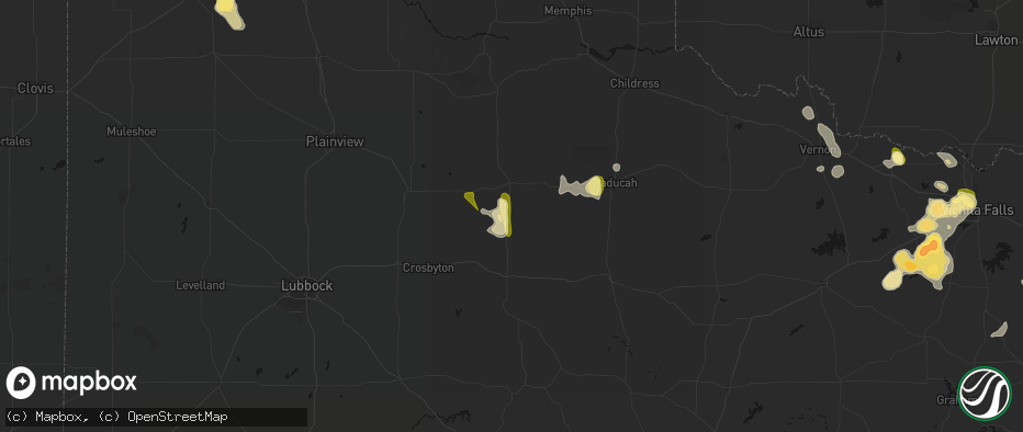 Hail map in Roaring Springs, TX on July 5, 2026