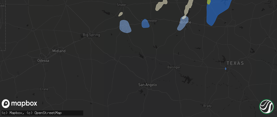 Hail map in Robert Lee, TX on July 5, 2026