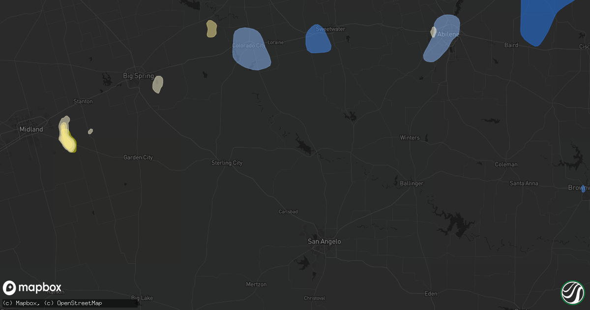 Hail map in Robert Lee, TX on July 5, 2026