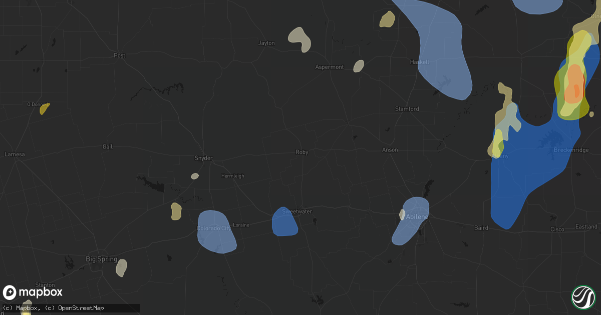 Hail map in Roby, TX on July 5, 2026
