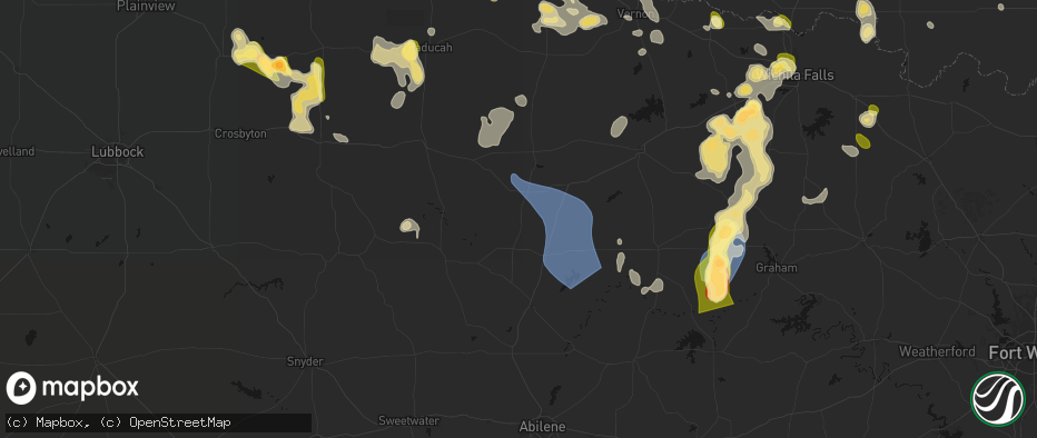 Hail map in Rochester, TX on July 5, 2026