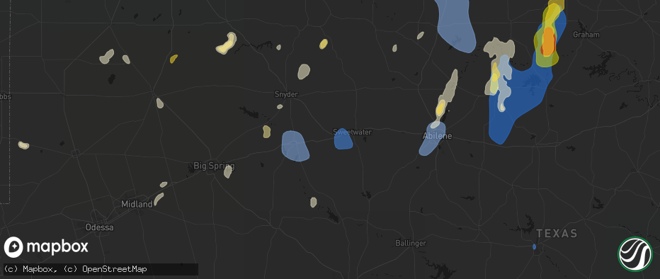Hail map in Roscoe, TX on July 5, 2026