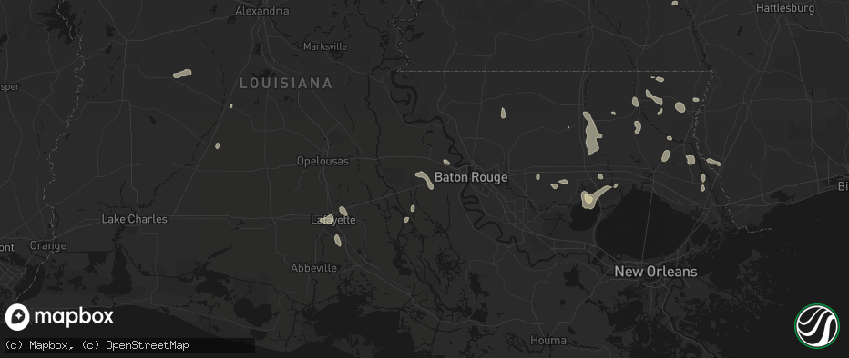 Hail map in Rosedale, LA on July 5, 2026
