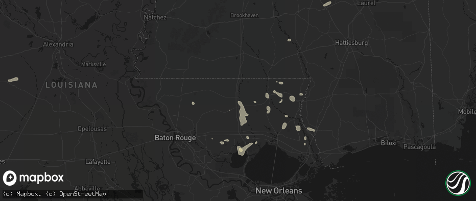 Hail map in Roseland, LA on July 5, 2026