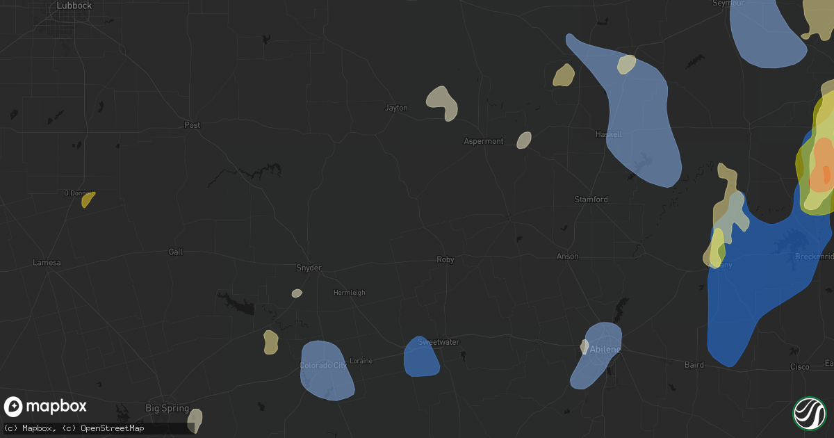 Hail map in Rotan, TX on July 5, 2026