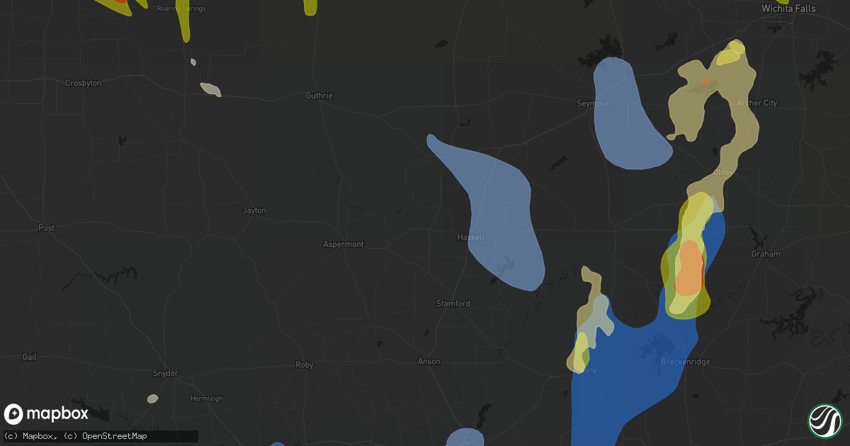 Hail map in Rule, TX on July 5, 2026