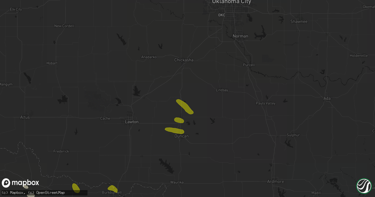 Hail map in Rush Springs, OK on July 5, 2026
