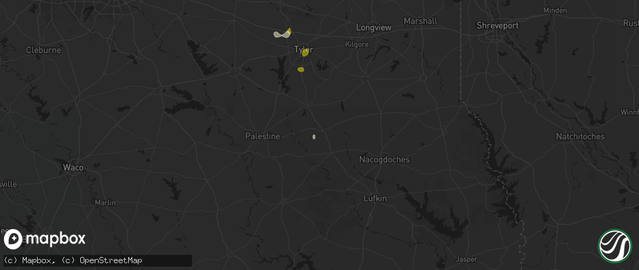 Hail map in Rusk, TX on July 5, 2026