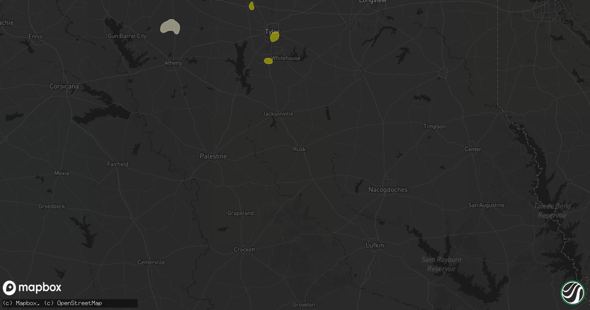 Hail map in Rusk, TX on July 5, 2026