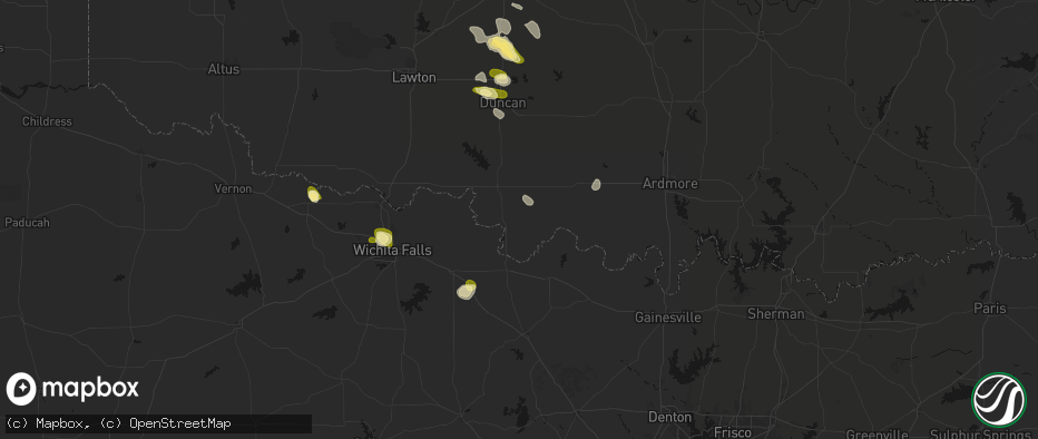 Hail map in Ryan, OK on July 5, 2026