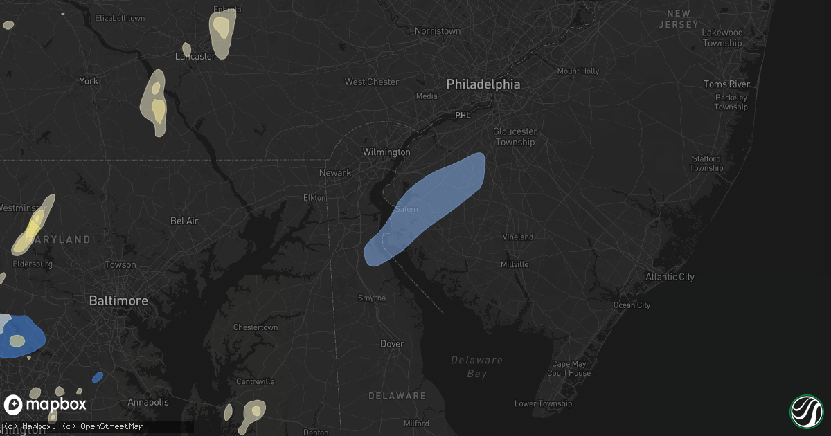 Hail map in Salem, NJ on July 5, 2026