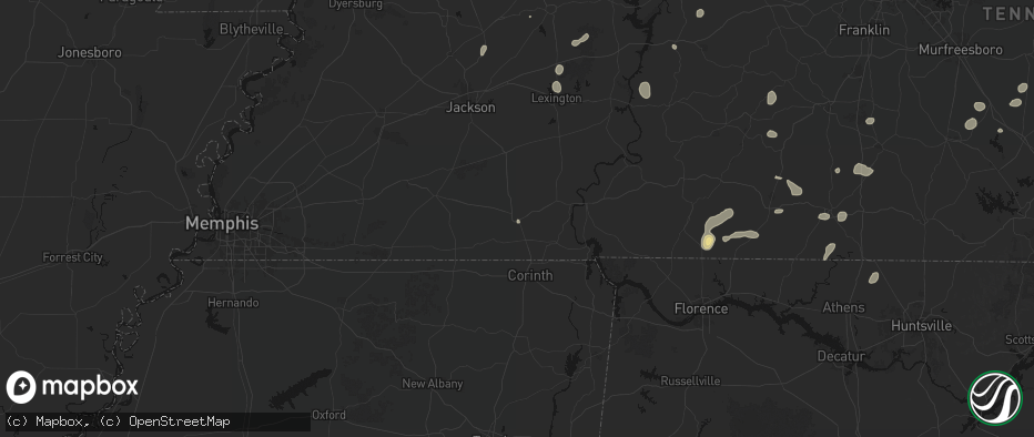 Hail map in Selmer, TN on July 5, 2026