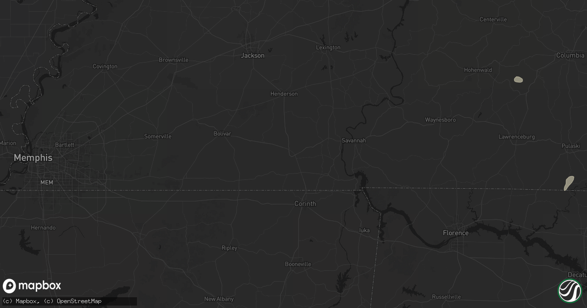 Hail map in Selmer, TN on July 5, 2026